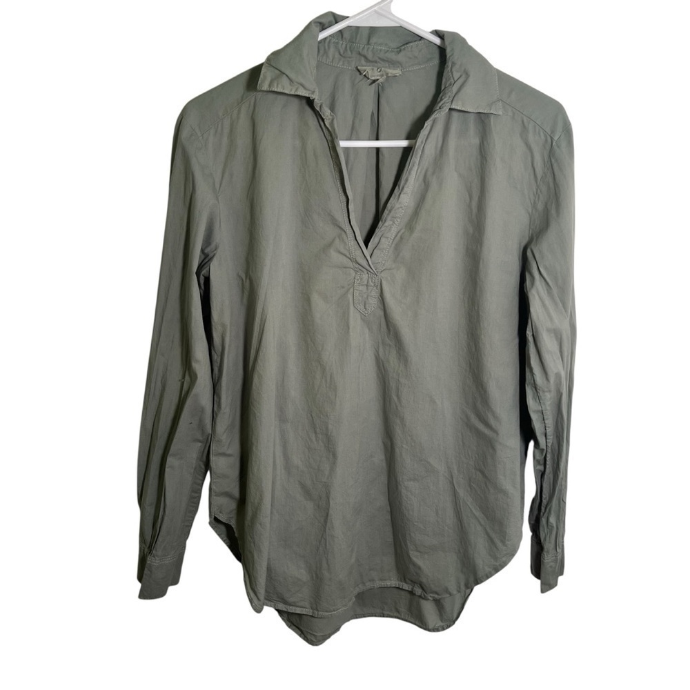 Lou & Grey Women's Size XS Split Neck Tunic Top Light Green Long Sleeve Cotton